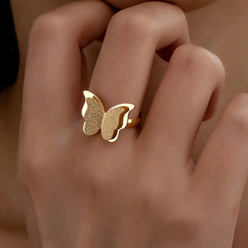 Stainless Steel Gold Plated Shimmering Butterfly Ring - GEN Z JEWELRY