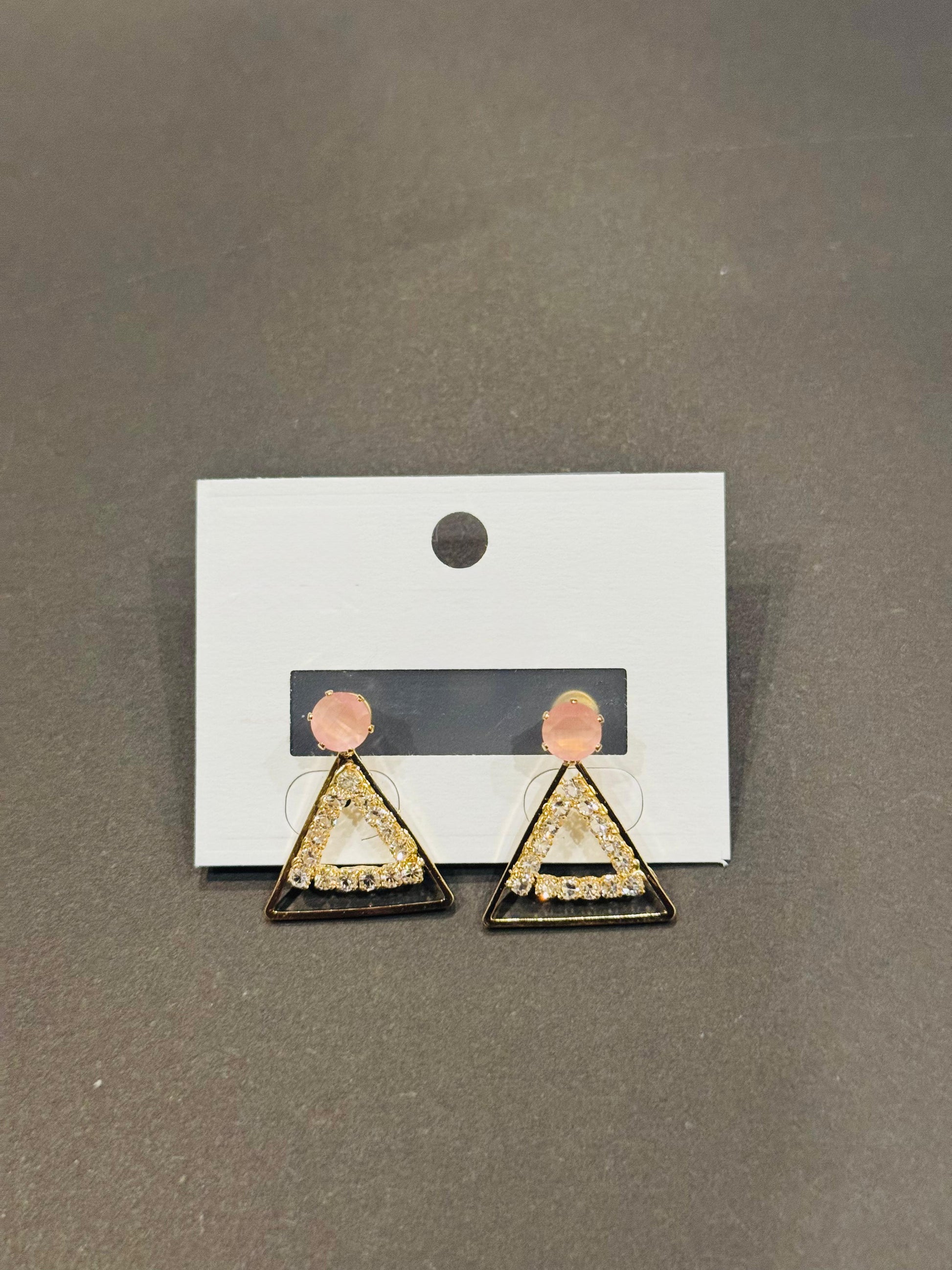 Rose Quartz & Pave Triangle Dangle Earrings - GEN Z JEWELRY