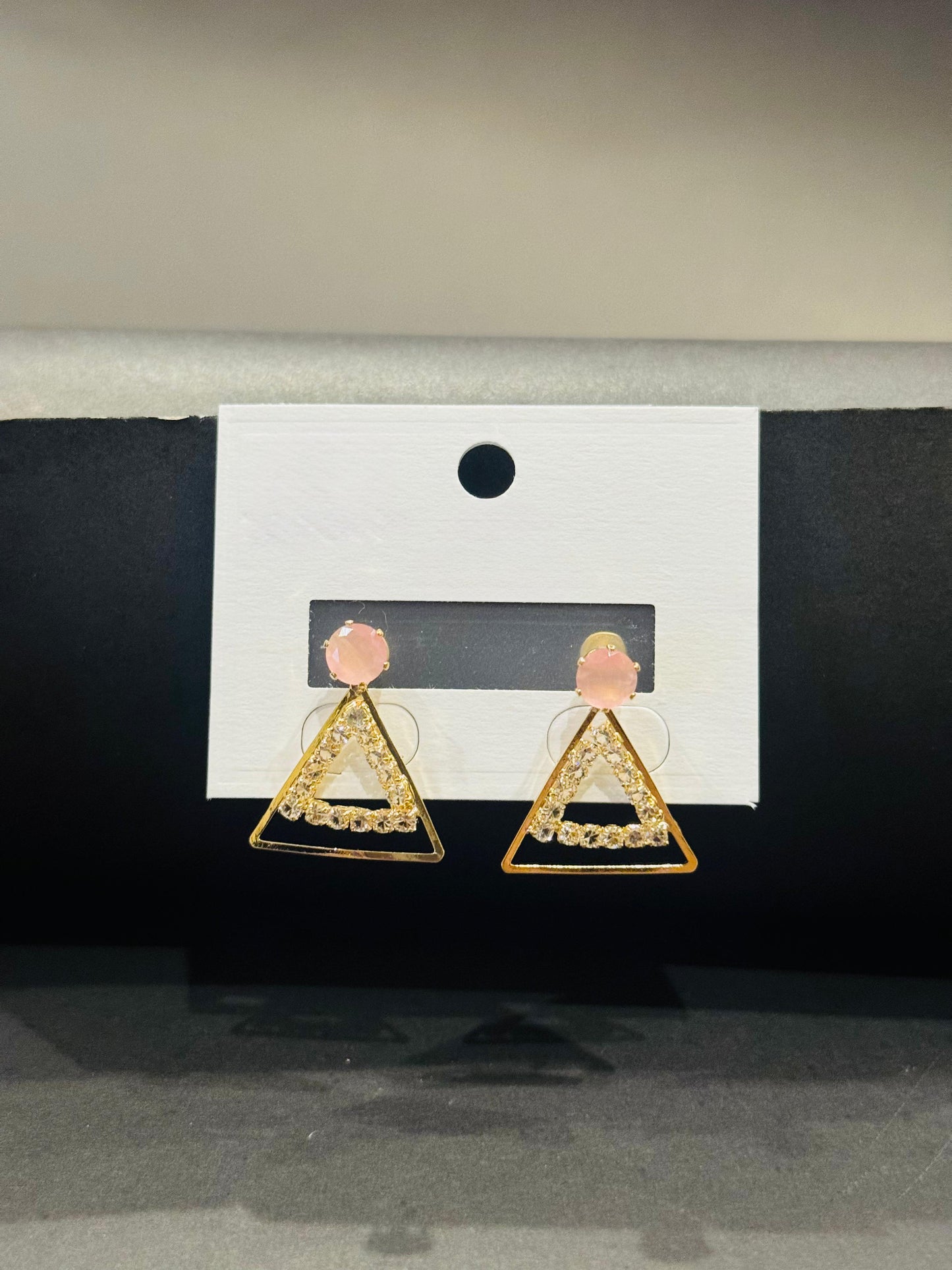 Rose Quartz & Pave Triangle Dangle Earrings - GEN Z JEWELRY