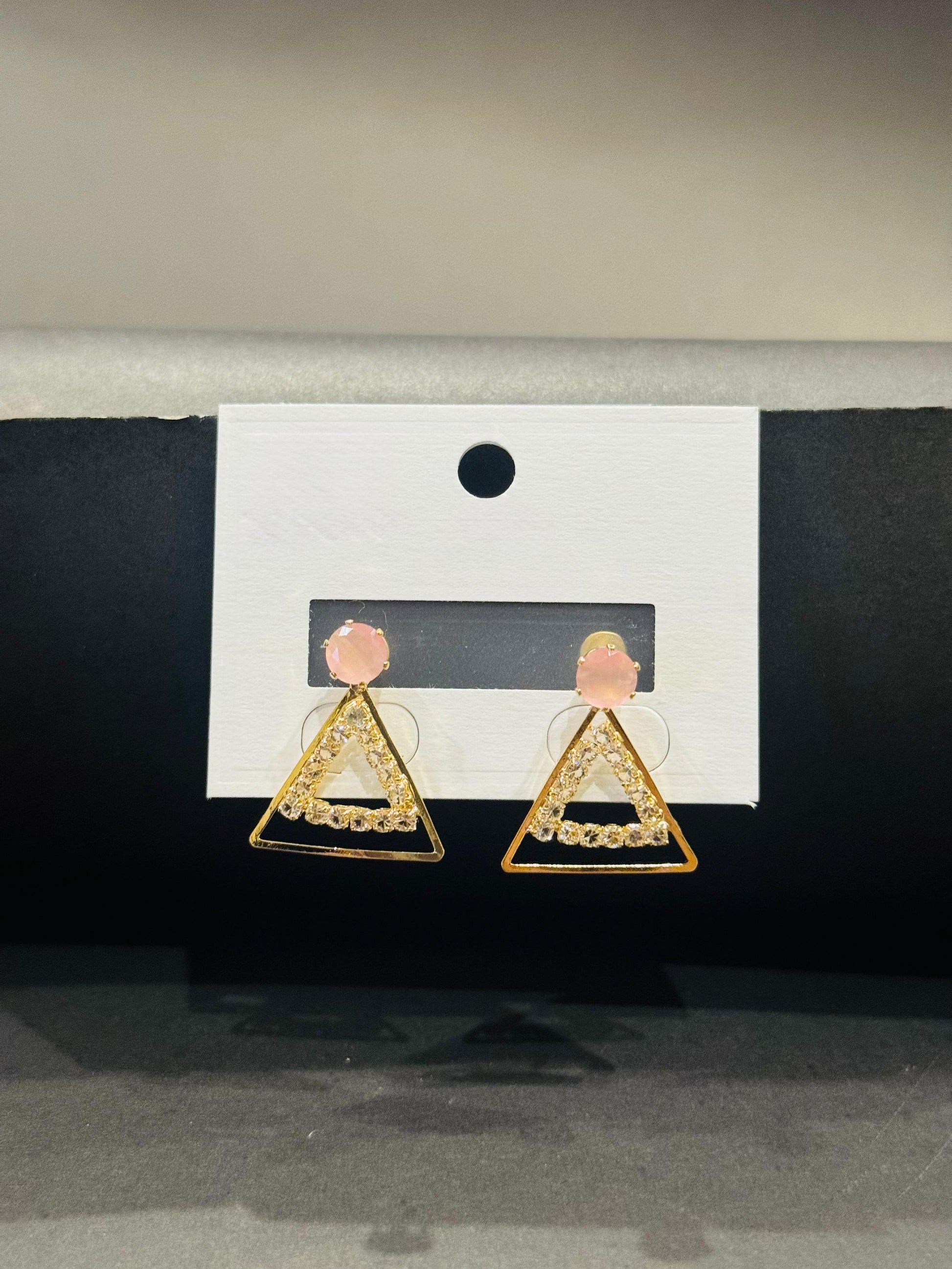 Rose Quartz & Pave Triangle Dangle Earrings - GEN Z JEWELRY