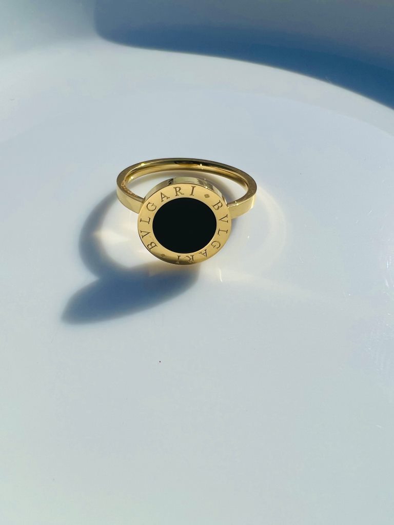 アクセサリー circle black stone design ring Silver ring with natural black stone and smoky quartz (Sold