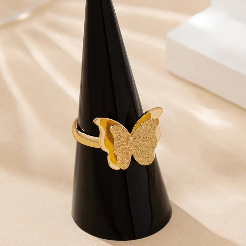 Stainless Steel Gold Plated Shimmering Butterfly Ring - GEN Z JEWELRY