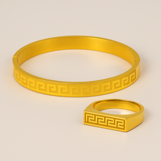Greek Signet Ring And Bangle Combo