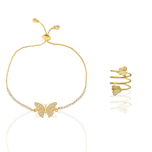 Elegant Butterfly Bracelet & Spiral Ring Set